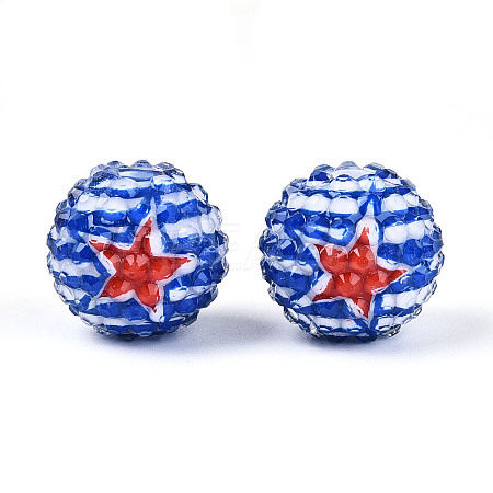 Independence Day Opaque Acrylic Round Beads OACR-T029-07A-1