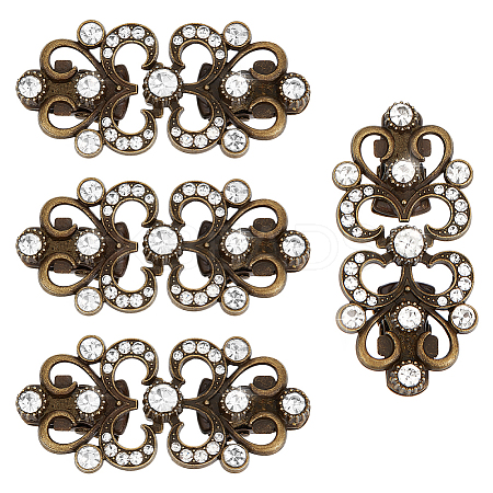 4Pcs Flower Alloy & Glass Cardigan Clips AJEW-PH0006-66AB-1
