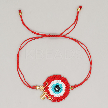 Bohemian Style Apple Shape Evil Eye Charm Glass Seed Bead Link Bracelets SC9475-1-1