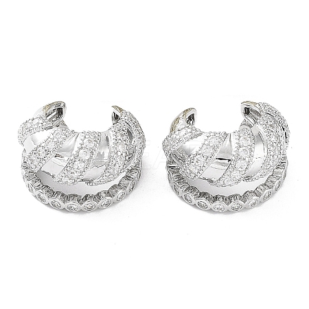 Rack Plating Brass Micro Pave Cubic Zirconia Cuff Earrings for Women KK-Z038-24P-1