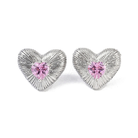 Heart 304 Stainless Steel Pearl Pink Cubic Zirconia Stud Earring for Women EJEW-Z047-05P-01-1