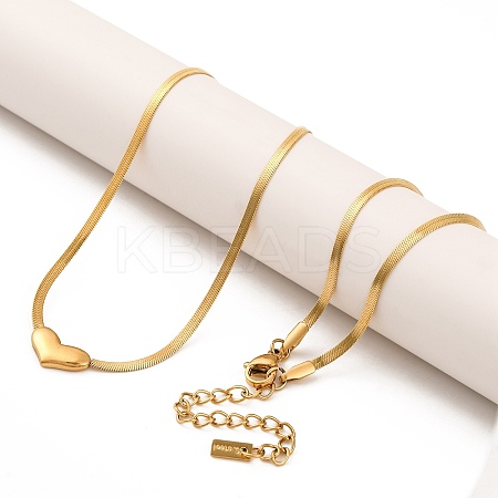 Ion Plating(IP) 304 Stainless Steel Heart Pendant Flat Snake Chain Necklaces for Women NJEW-G142-05G-1