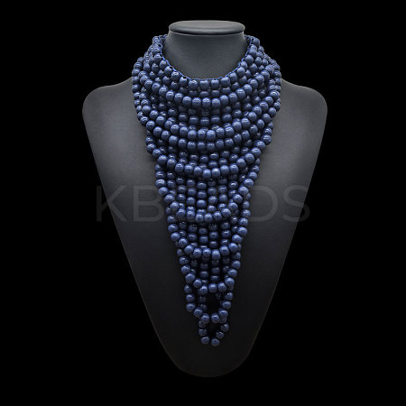 Round Wood Beaded  Multi Layered Bib Necklaces for Women FS-WG9E278-06-1