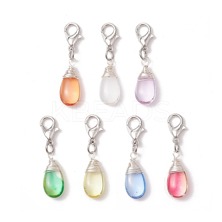 Wire Wrapped Glass Teardrop Pendant Decorations HJEW-JM02974-01-1
