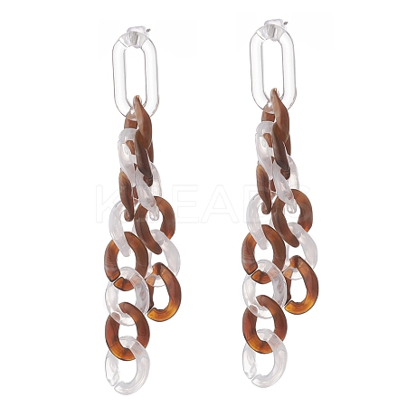 Acrylic Curb Chain Tassel Dangle Stud Earrings for Women EJEW-JE04767-06-1