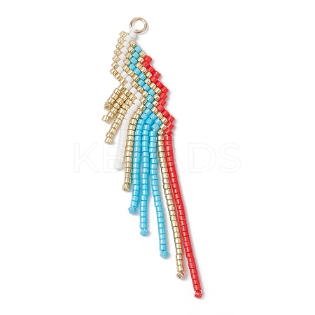 Glass Seed Beaded Tassels Pendants PALLOY-MZ00659-01-1