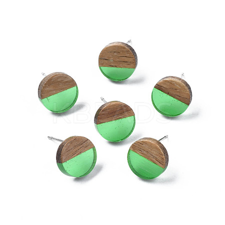 Transparent Resin & Walnut Wood Stud Earrings EJEW-N017-008-A02-1