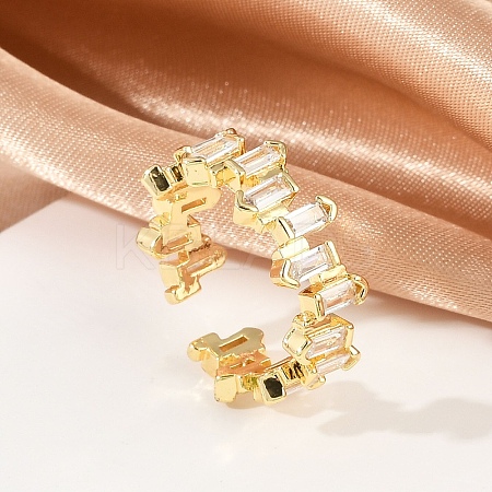 Rectangle Brass Micro Pave Clear Cubic Zirconia Open Cuff Rings for Women RJEW-G343-23G-1