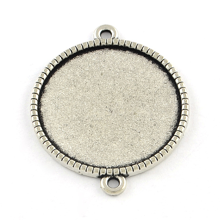 Tibetan Style Alloy Flat Round Cabochon Connector Settings TIBE-Q038-001F-AS-RS-1