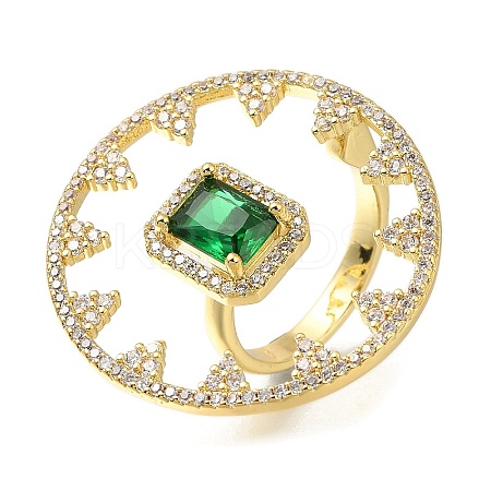 Rack Plating Brass Micro Pave Cubic Zirconia and Glass Open Cuff Rings for Women RJEW-M022-15G-1