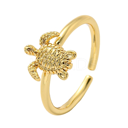 Rack Plating Brass Sea Turtle Open Cuff Rings for Women LS-RJEW-C081-02G-1