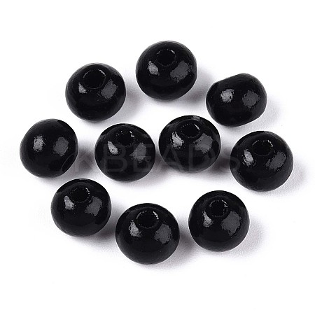 Spray Painted Round Natural Schima Wood Beads WOOD-A018-8mm-03-1