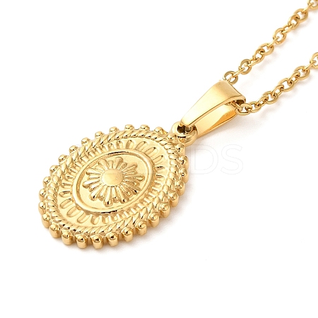 Oval with Sun 304 Stainless Steel Pendant Necklaces for Women NJEW-U009-01G-1