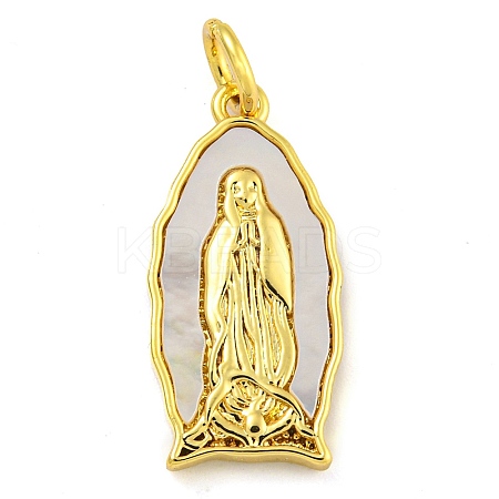 Real 18K Gold Plated Brass Pendants with Shell and Jump Rings KK-D534-04G-04-1