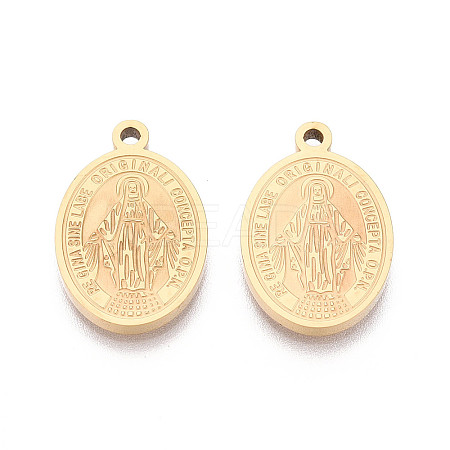 Religion 304 Stainless Steel Oval with Virgin Mary Pendants STAS-T073-07G-1