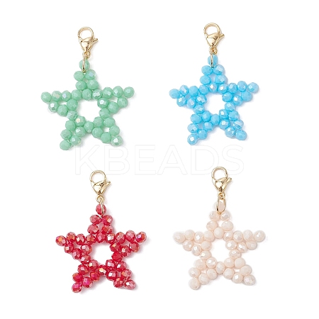 4Pcs 4 Colors Electroplate Glass Star Pendant Decorations HJEW-TA00411-1
