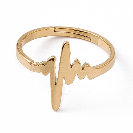Ion Plating(IP) 201 Stainless Steel Heart Beat Adjustable Ring for Women LS-RJEW-K238-02G-1