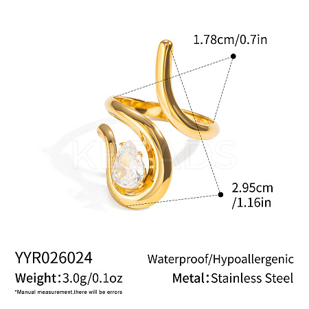 Irregular 304 Stainless Steel Cubic Zirconia Cuff Open Rings for Women RA2180-10-1