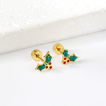 Christmas 304 Stainless Steel Stud Earrings EJEW-A144-01C-G-1