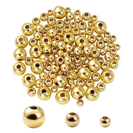 120Pcs 3 Size PVD Vacuum Plating Brass Round Spacer Beads Set KK-LS0001-11G-1