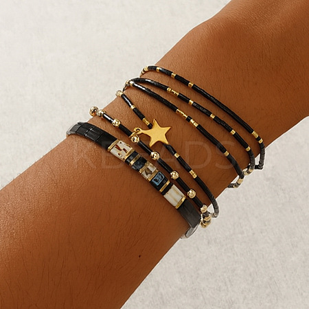 3Pcs 3 Styles Vintage Glass & Brass & Natural Stone Beaded Stretch Bracelet Sets for Women and Girls LF4427-1-1