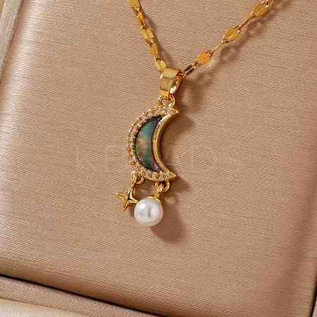 Chic Brass Crystal Rhinestone Moon Star Pendant Necklaces QW2604-2-1