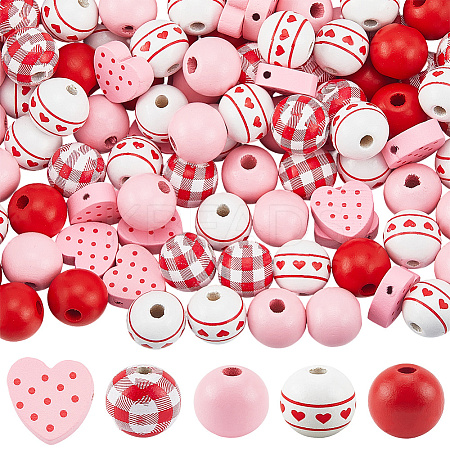 200Pcs 5 Styles Natural Wooden Beads WOOD-PA0001-37-1