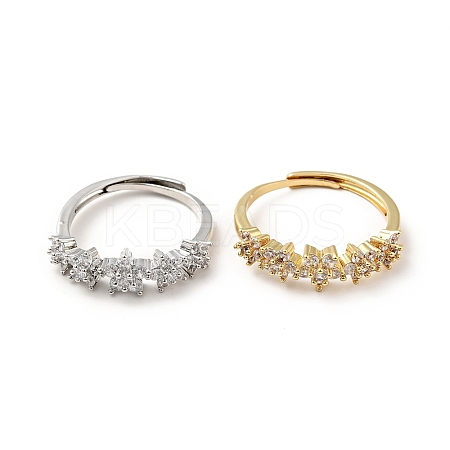 Clear Cubic Zirconia Flower Adjustable Ring RJEW-I087-08-1