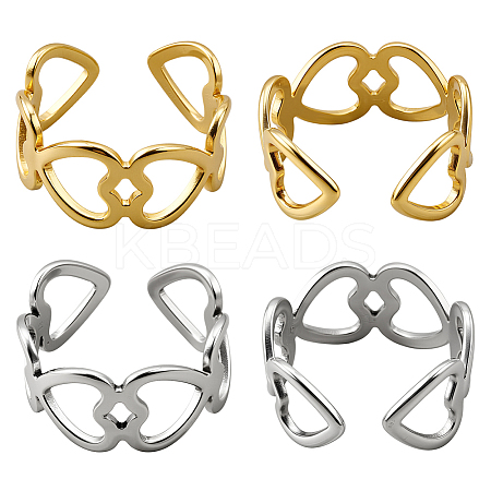 2 Colors 304 Stainless Steel Adjustable Cuff Rings for Women RJEW-HY0001-31C-1