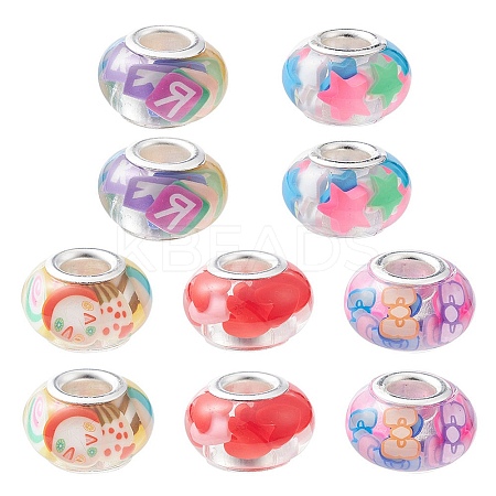 10Pcs 5 Colors Transparent Resin European Rondelle Beads RPDL-YW0001-07B-1