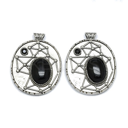 Natural Obsidian Oval Pendants G-Q165-03AS-03-1