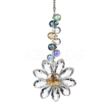 Glass Flower Hanging Suncatchers HJEW-C009-01E-1