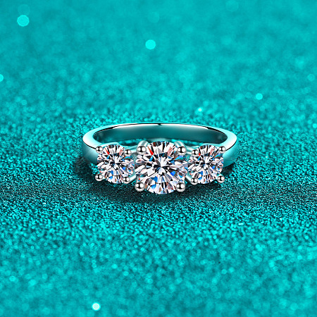 Rhodium Plated 925 Sterling Silver Pave 8.2x4.9mm Moissanite Finger Rings WG3C802-04-1