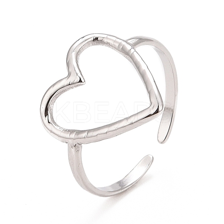 Non-Tarnish 304 Stainless Steel Open Heart Cuff Ring for Women X-RJEW-C025-22P-1