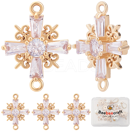 8Pcs Brass Pave Clear Cubic Zirconia Connector Charms KK-BBC0014-64-1