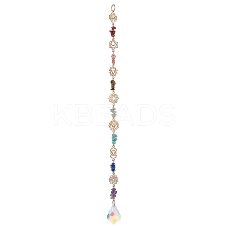 Chakra Natural & Synthetic Gemstone Chip Hanging Suncatchers HJEW-JM02361-1