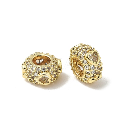 Brass Micro Pave Clear Cubic Zirconia Rondelle European Beads KK-K293-70G-1