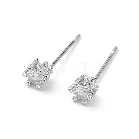 Rack Plating Brass Cubic Zirconia Stud Earrings for Women EJEW-K245-16P-1