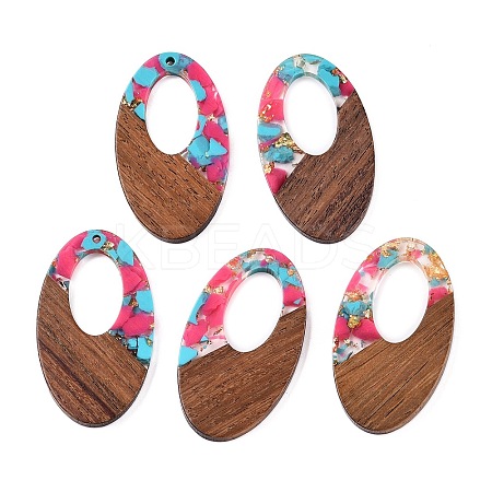Transparent Resin and Walnut Wood Pendants RESI-T057-02K-1
