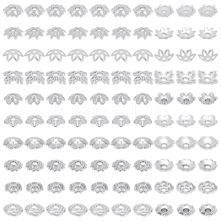 100Pcs 10 Styles Brass Bead Caps KK-PH0012-35S-1