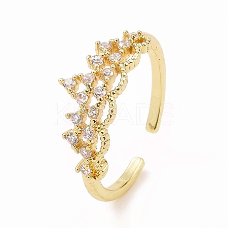 Clear Cubic Zirconia Crown Open Cuff Ring RJEW-B028-22G-1