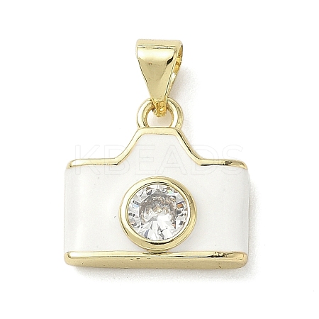 Brass Micro Pave Cubic Zirconia Enamel Camera Charms KK-L248-16G-1