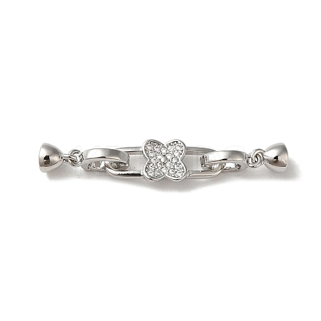 Brass Micro Pave Clear Cubic Zirconia Fold Over Clasps KK-B079-02P-1