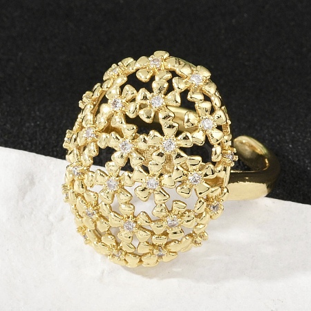 Brass Micro Pave Cubic Zirconia Adjustable Cuff Rings for Women RJEW-C129-07G-1