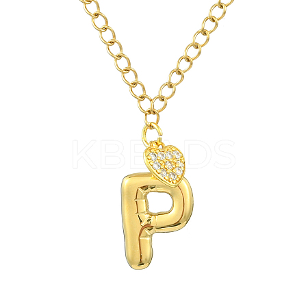 304 Stainless Steel Clear Cubic Zirconia Heart & Letter Pendant Curb Chain Necklaces for Women NJEW-FS00012-27P-1