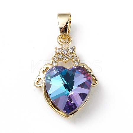 Real 18K Gold Plated Rack Plating Brass Micro Pave Clear Cubic Zirconia Pendants KK-C015-30G-12-1