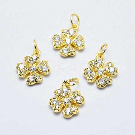 Brass Micro Pave Clear Cubic Zirconia Charms ZIRC-J040-07G-NR-1