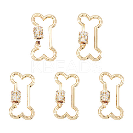 5 Pcs Brass Micro Pave Clear Cubic Zirconia Screw Carabiner Lock Charms KK-TA0003-17-1