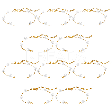 10Pcs Round ABS Imitation Pearl Beads Link Chain Bracelet Making AJEW-UN0002-08-1