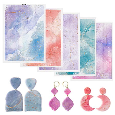 5Pcs 5 Colors Polymer Clay Earrings Water Transfer Paper DIY-HY0003-22A-1
